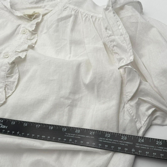 H&M Women's XXL White Linen Long‎ Sleeve Cotton Coquette Peasant Tunic Shirt Top - Picture 7 of 9